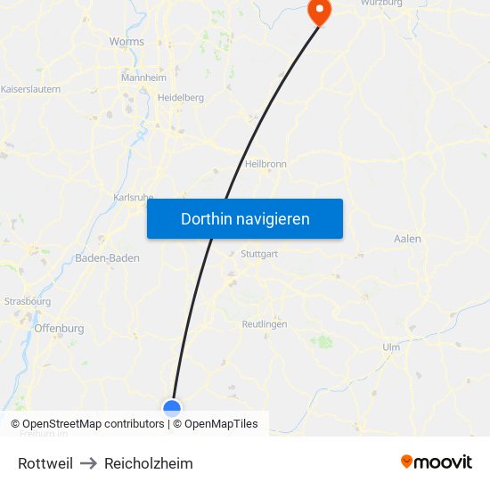 Rottweil to Reicholzheim map