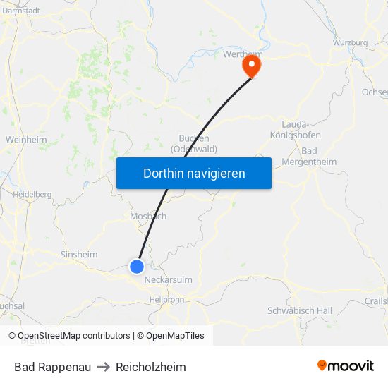 Bad Rappenau to Reicholzheim map