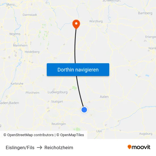 Eislingen/Fils to Reicholzheim map