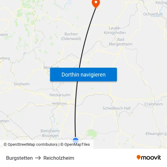 Burgstetten to Reicholzheim map