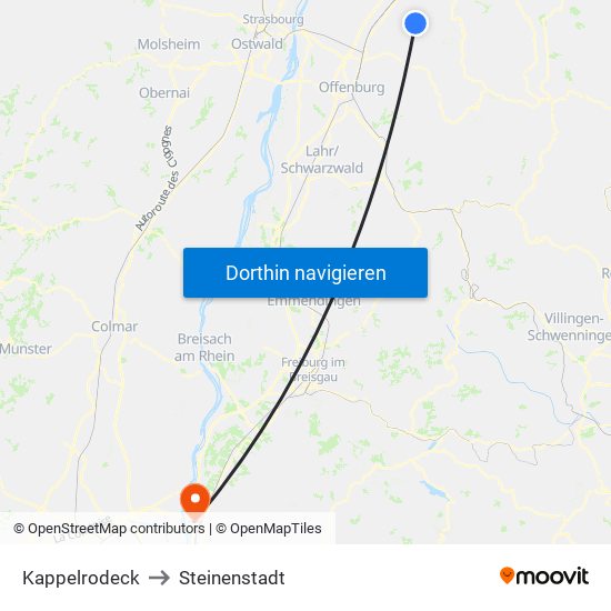 Kappelrodeck to Steinenstadt map