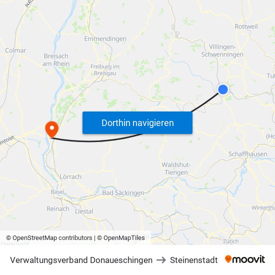 Verwaltungsverband Donaueschingen to Steinenstadt map