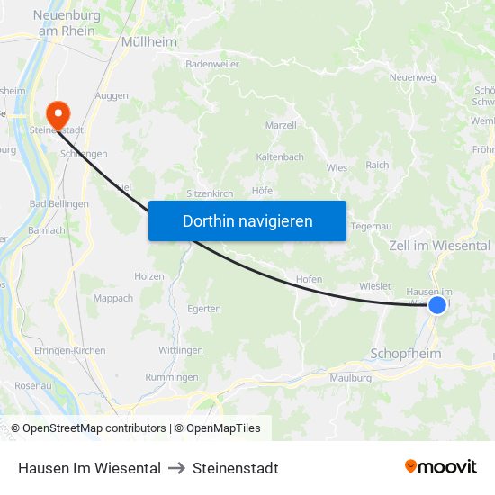 Hausen Im Wiesental to Steinenstadt map