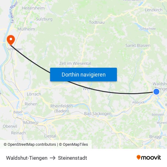Waldshut-Tiengen to Steinenstadt map