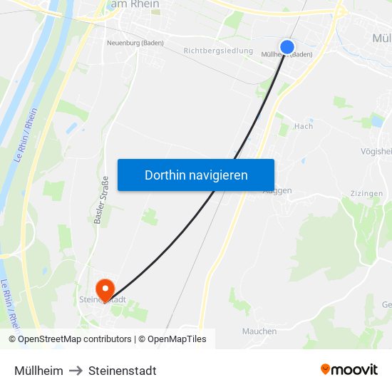 Müllheim to Steinenstadt map