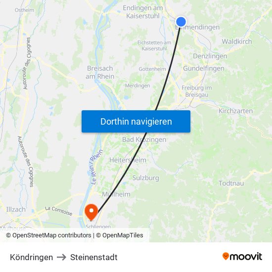 Köndringen to Steinenstadt map