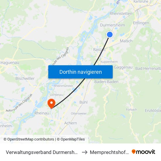 Verwaltungsverband Durmersheim to Memprechtshofen map