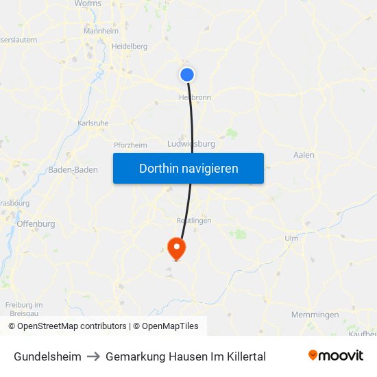 Gundelsheim to Gemarkung Hausen Im Killertal map
