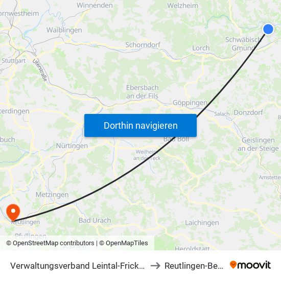 Verwaltungsverband Leintal-Frickenhofer Höhe to Reutlingen-Betzingen map