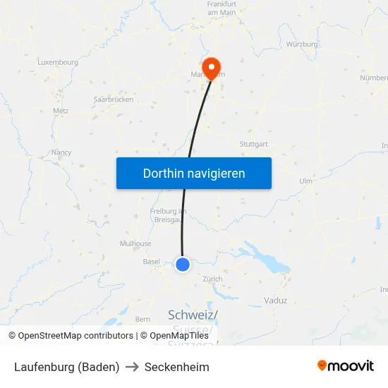 Laufenburg (Baden) to Seckenheim map