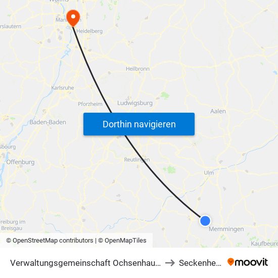 Verwaltungsgemeinschaft Ochsenhausen to Seckenheim map