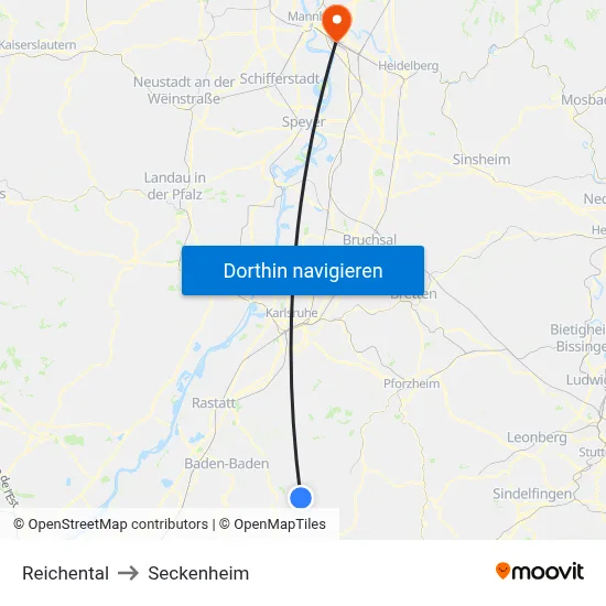 Reichental to Seckenheim map