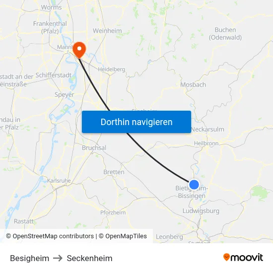 Besigheim to Seckenheim map