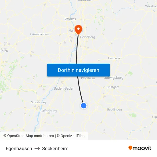 Egenhausen to Seckenheim map
