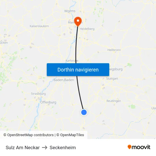Sulz Am Neckar to Seckenheim map