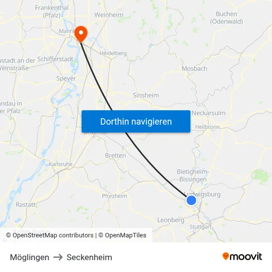 Möglingen to Seckenheim map