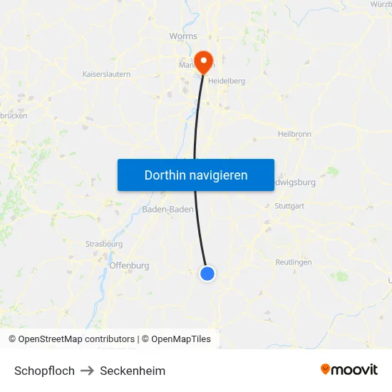 Schopfloch to Seckenheim map
