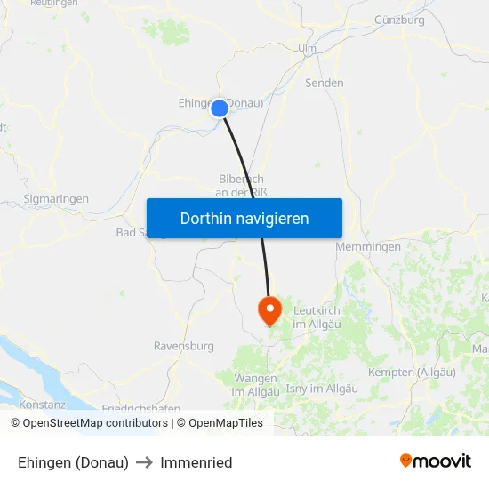 Ehingen (Donau) to Immenried map