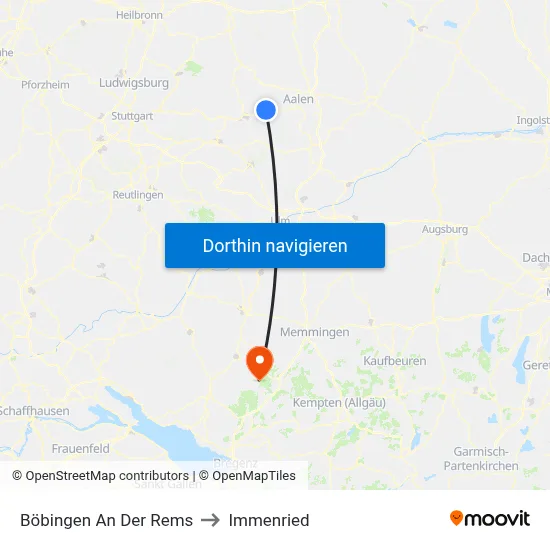 Böbingen An Der Rems to Immenried map