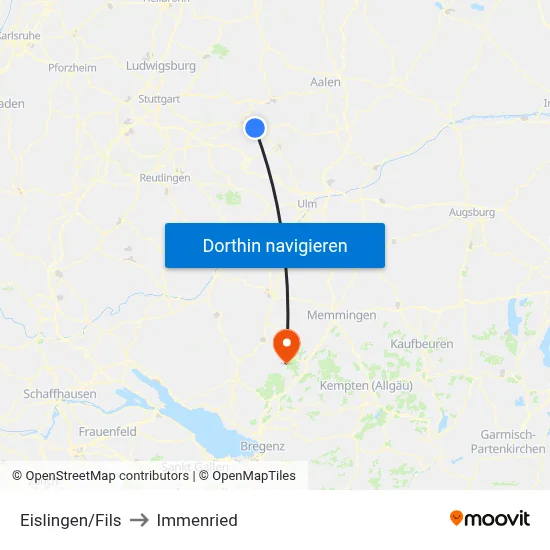 Eislingen/Fils to Immenried map