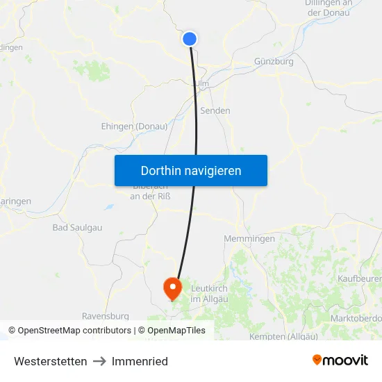 Westerstetten to Immenried map