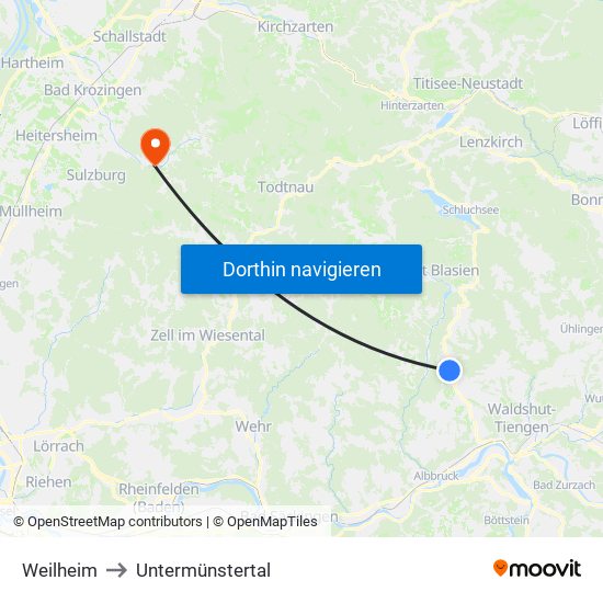 Weilheim to Untermünstertal map