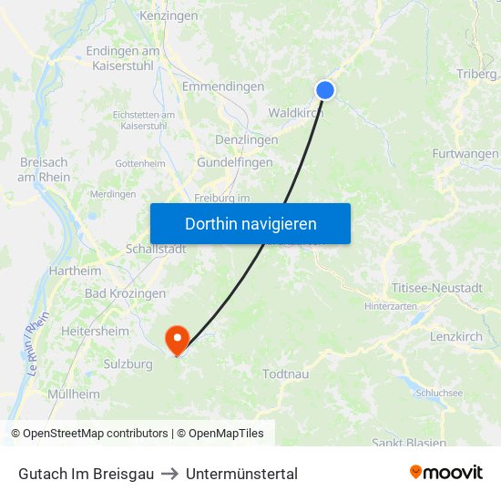 Gutach Im Breisgau to Untermünstertal map
