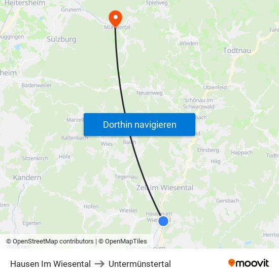 Hausen Im Wiesental to Untermünstertal map