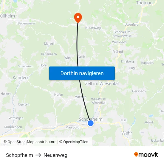 Schopfheim to Neuenweg map
