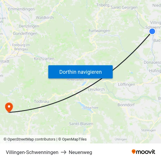 Villingen-Schwenningen to Neuenweg map