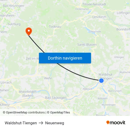 Waldshut-Tiengen to Neuenweg map