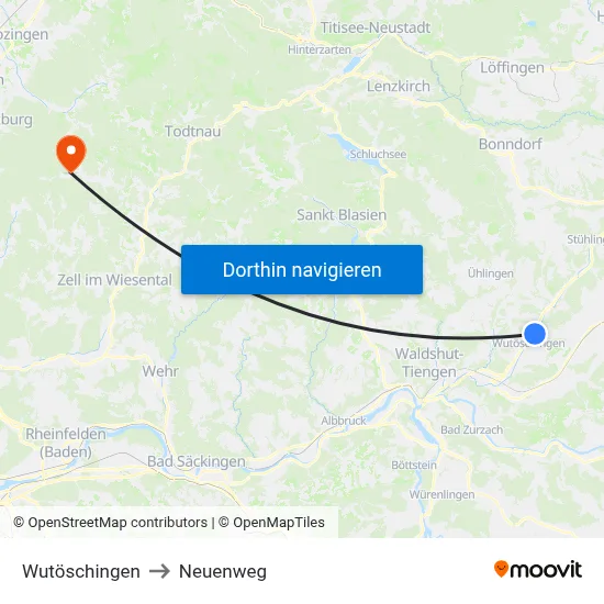 Wutöschingen to Neuenweg map