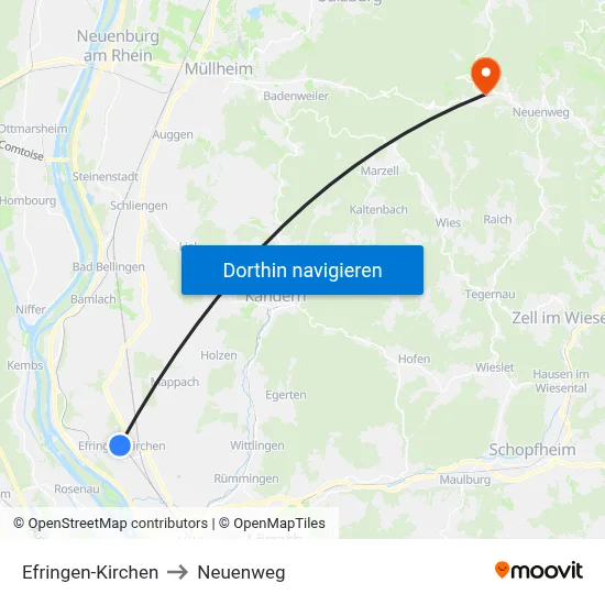 Efringen-Kirchen to Neuenweg map