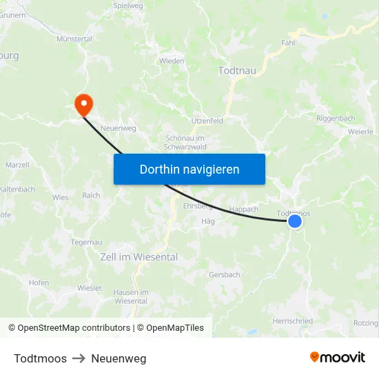 Todtmoos to Neuenweg map