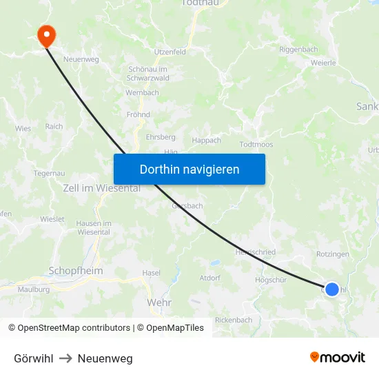 Görwihl to Neuenweg map