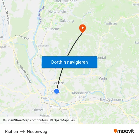 Riehen to Neuenweg map