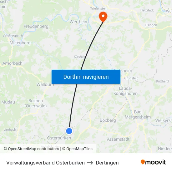 Verwaltungsverband Osterburken to Dertingen map