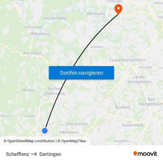 Schefflenz to Dertingen map