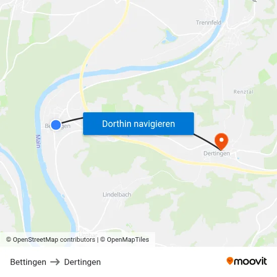 Bettingen to Dertingen map