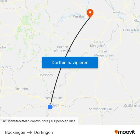 Böckingen to Dertingen map
