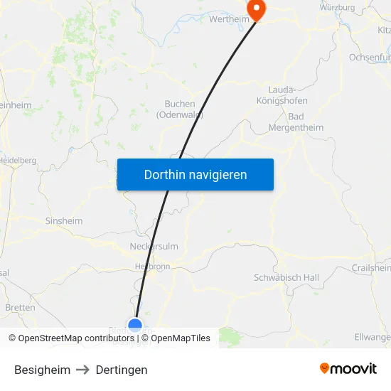Besigheim to Dertingen map