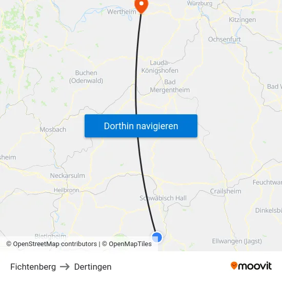 Fichtenberg to Dertingen map