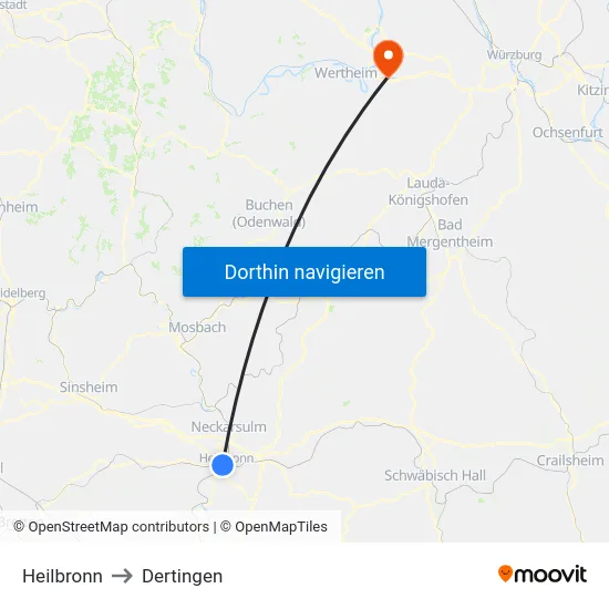 Heilbronn to Dertingen map