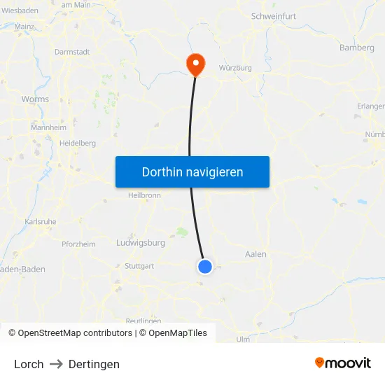 Lorch to Dertingen map