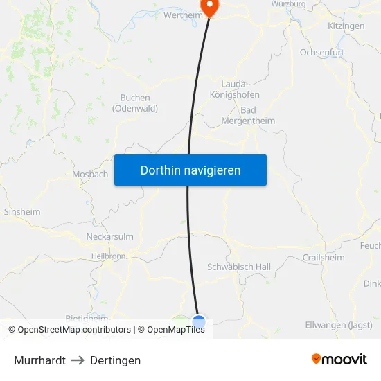 Murrhardt to Dertingen map