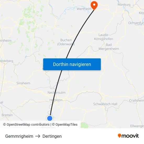 Gemmrigheim to Dertingen map