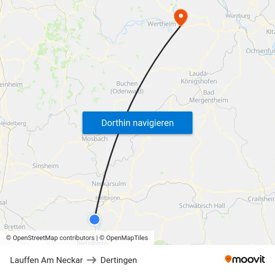 Lauffen Am Neckar to Dertingen map