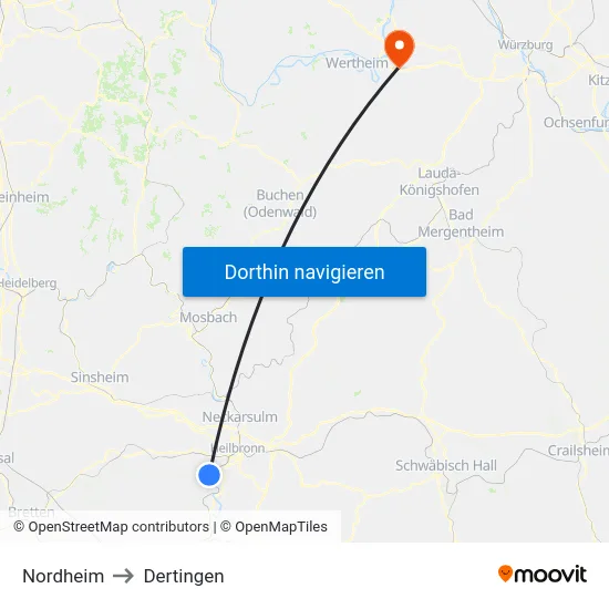 Nordheim to Dertingen map