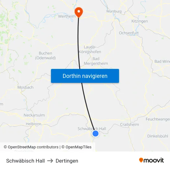Schwäbisch Hall to Dertingen map