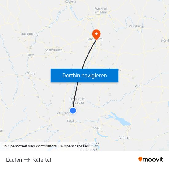 Laufen to Käfertal map